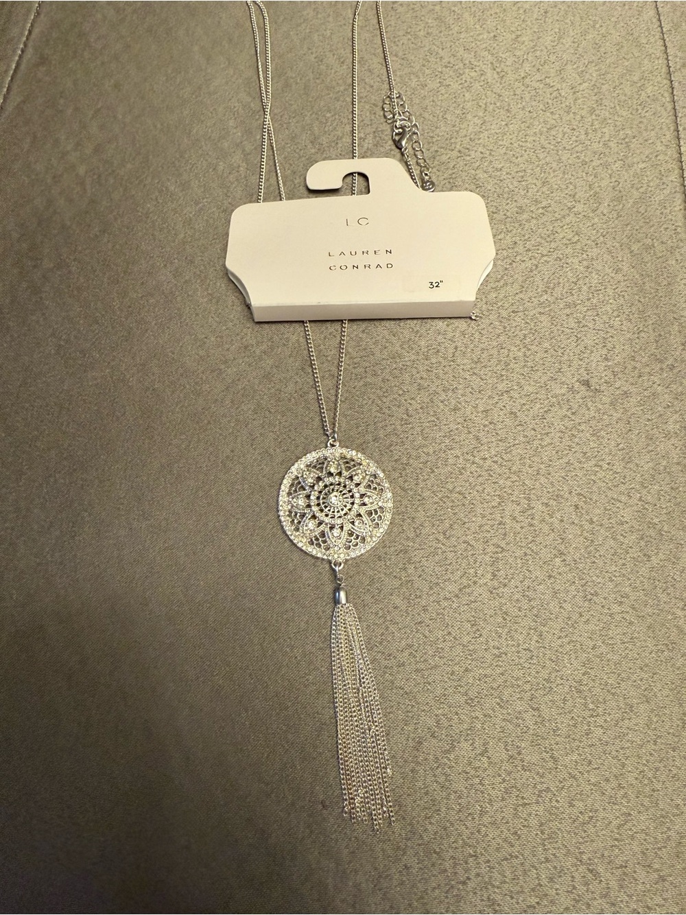 LC Lauren Conrad Silver Filigree Medallion Tassel Necklace